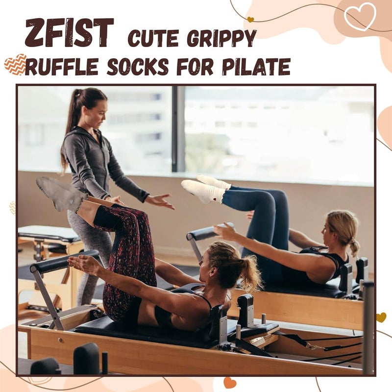 ZFiSt Pilates Socks with Grips for Women,4Pairs Ruffle Yoga Sock Cute Cotton Grippy Socks for Barre Workout Non Slip 5-10in - Image 3